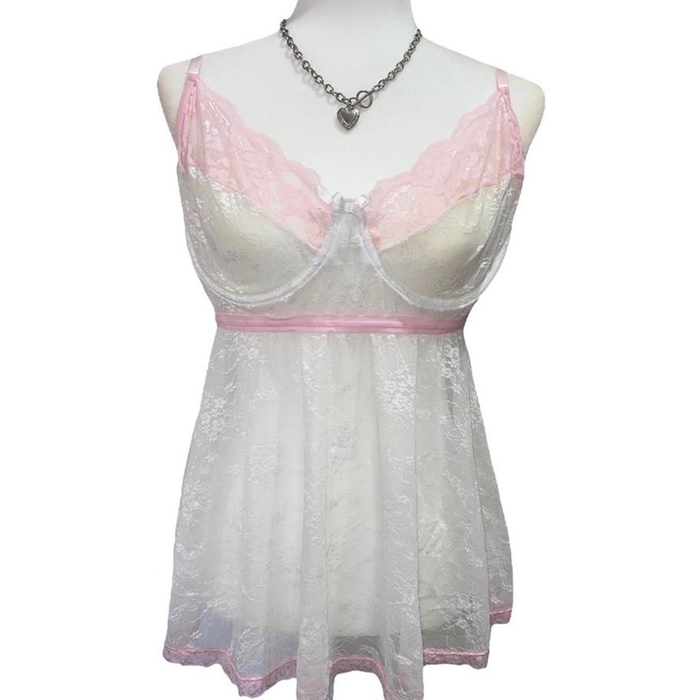Y2K White and Pink Fairy Babydoll Slip